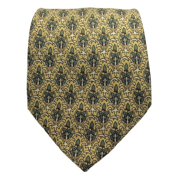 HERMES PARIS Yellow Floral Silk Tie Made In France 58"/ 3".1/2 EX COND - Picture 1 of 7